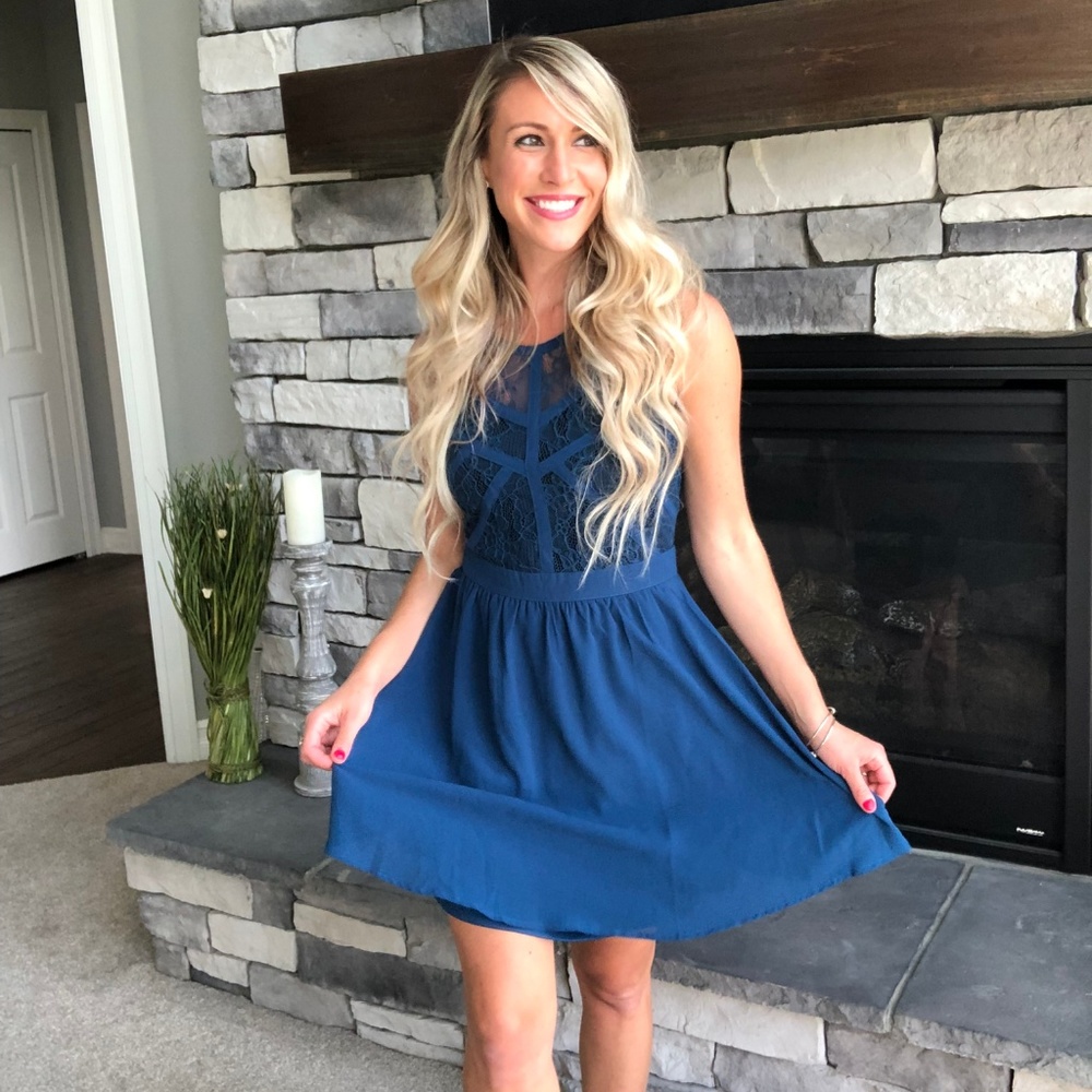 Blue Dress with Lace Top